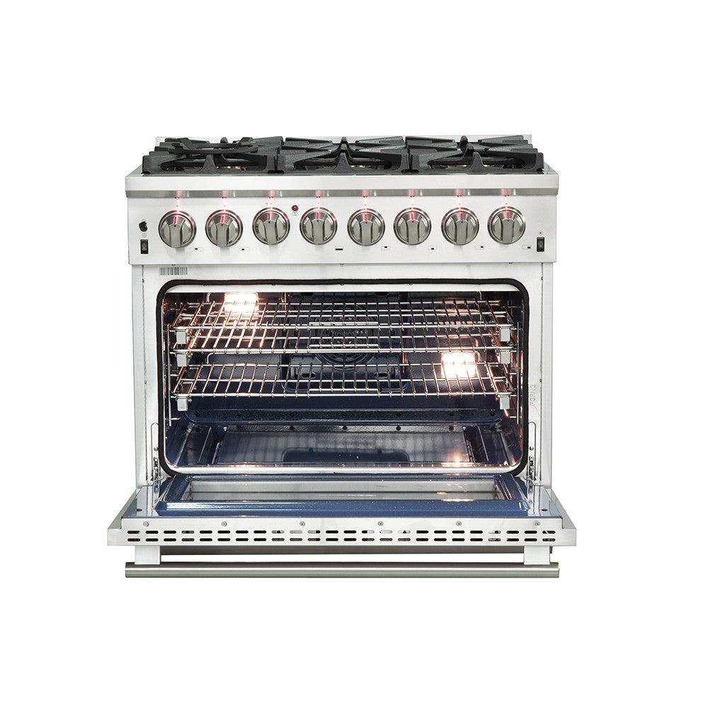 Forno Capriasca 36" Stainless Steel Dual Fuel Range with True Convection (5.36 Cu. Ft.) - FFSGS6187-36
