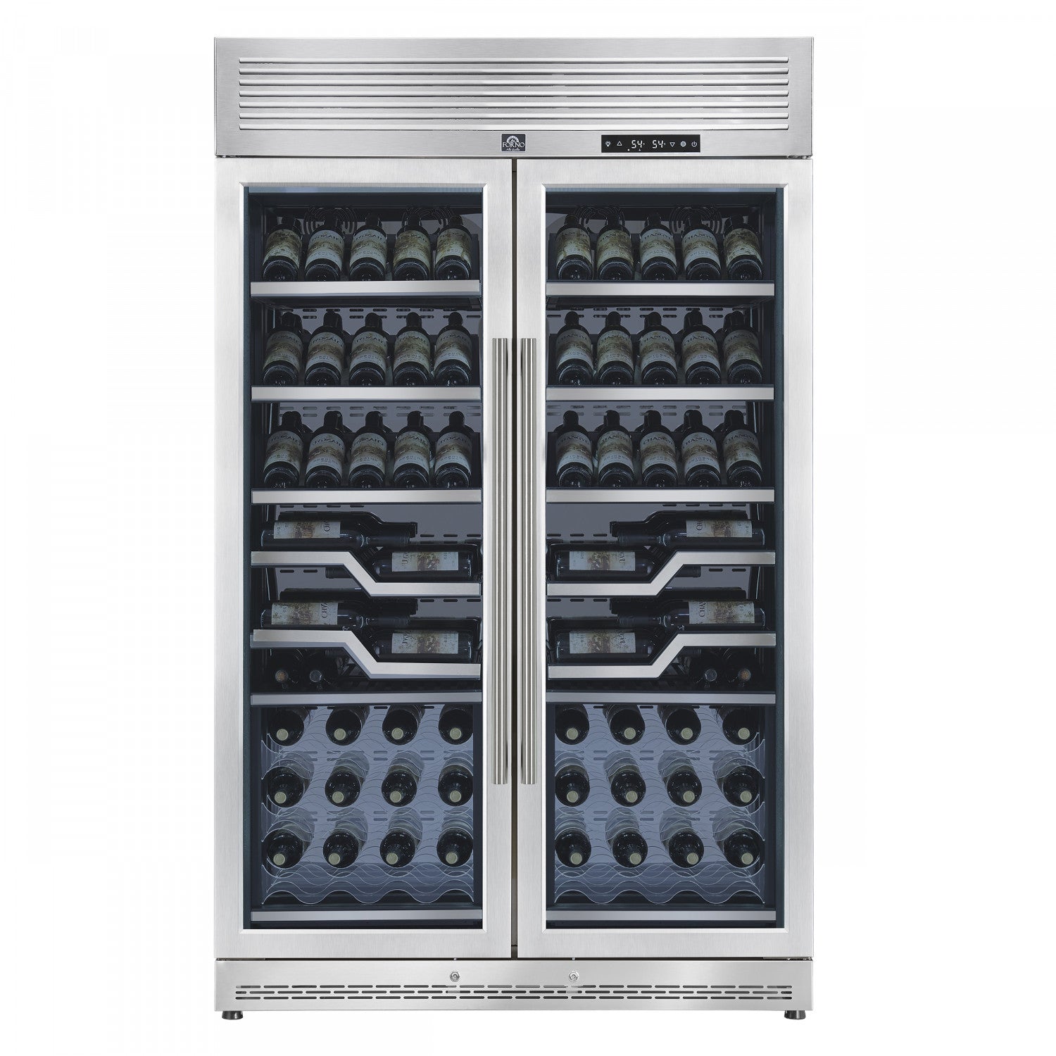 Forno Abruzzo 48" Stainless Steel 102 Bottle Dual Zone Wine Cellar with Clear Holders (24 Cu. Ft.) - FWCDR6611-48S