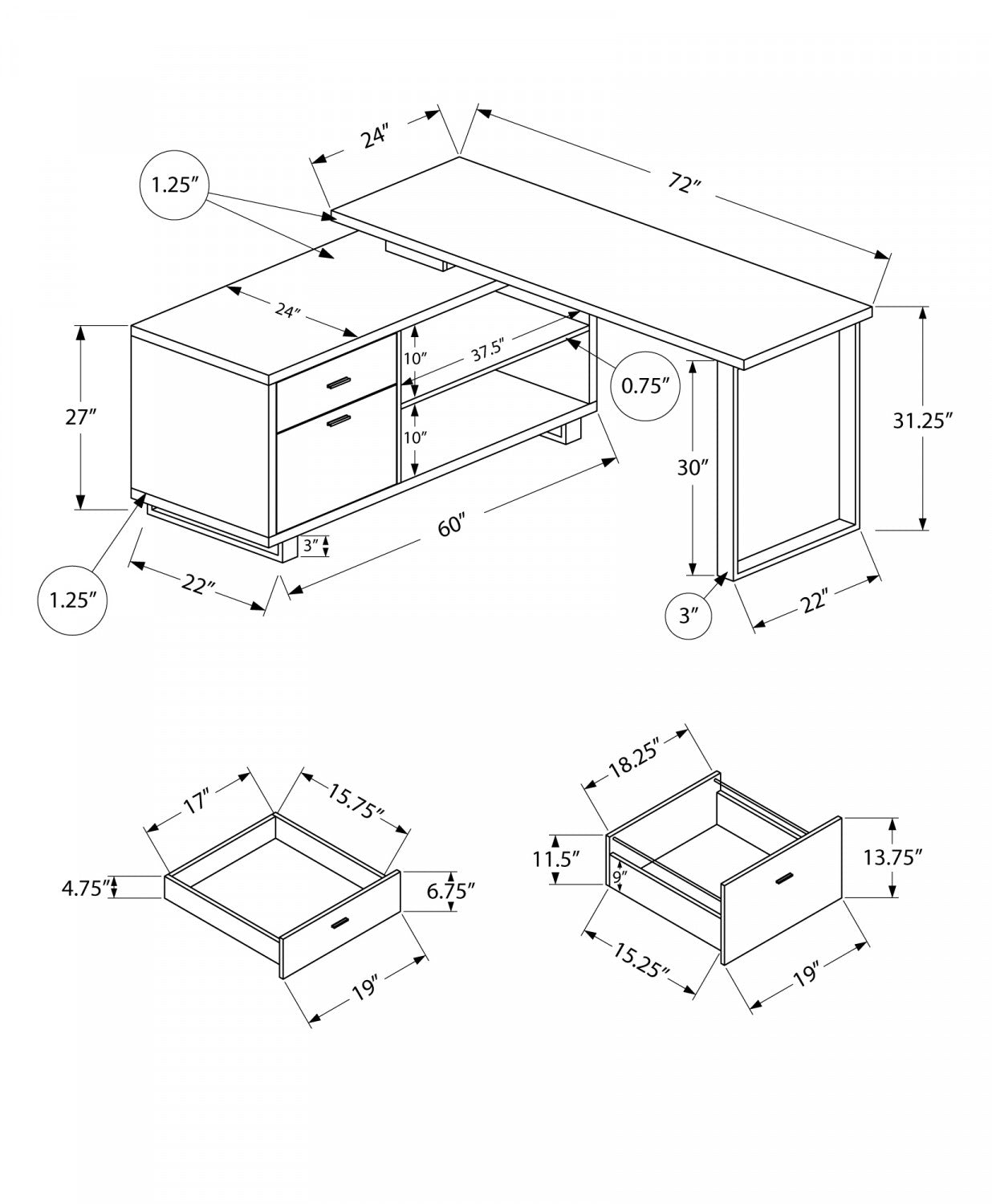 Runo Desk - Modern Grey