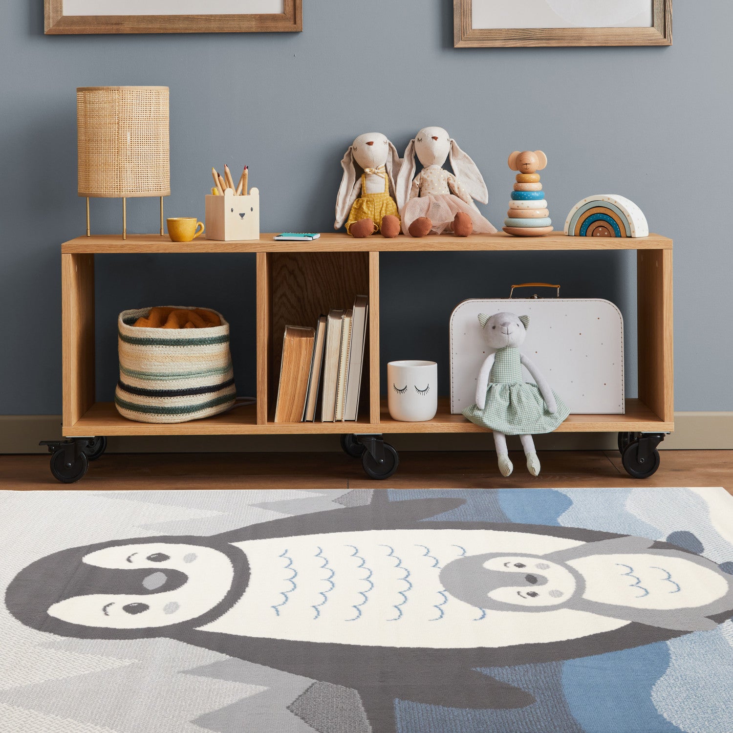 Kids Baby Penguin Area Rug - 5' X 8' - Grey/Blue