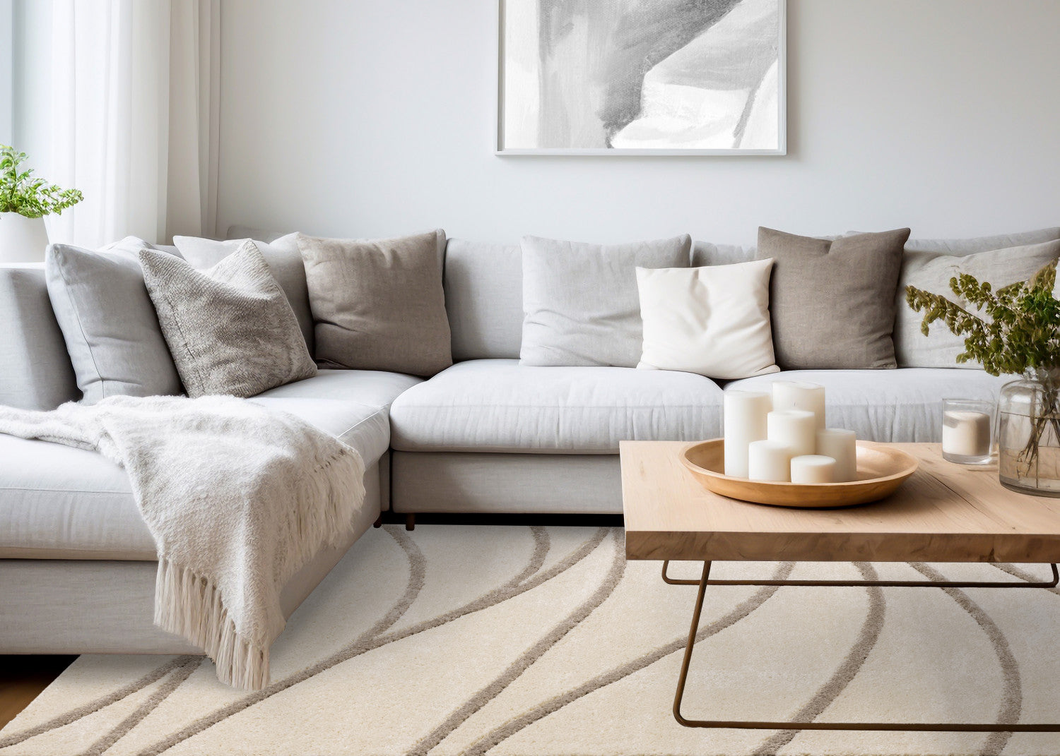 Palace Modern Curves Area Rug - 8' X 11' - Cream/Taupe