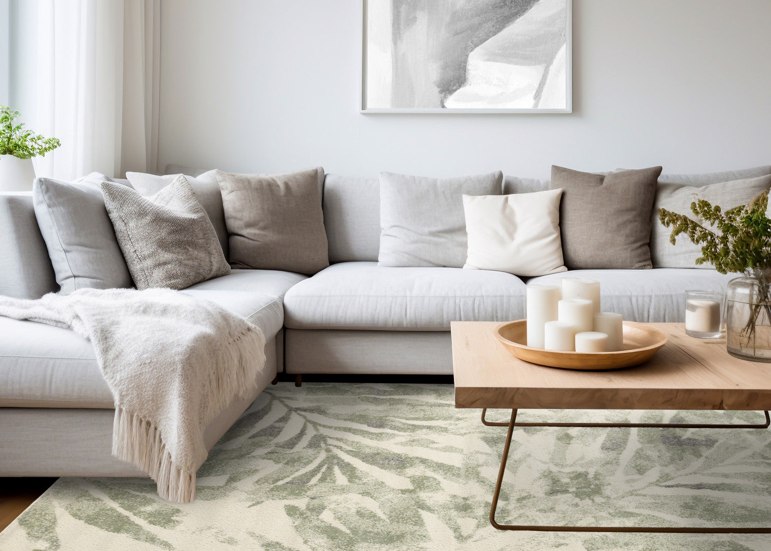 Elise Contemporary Botanical Area Rug - 5' X 8' - Cream/Green