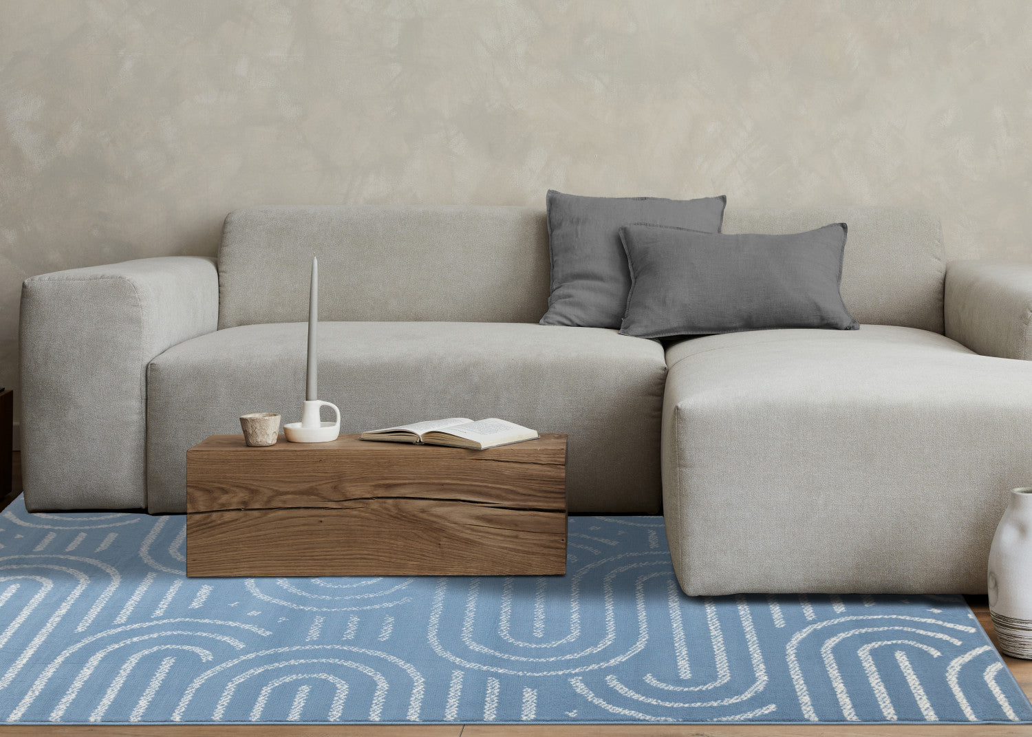 Functional Modern Links Area Rug - 8' X 11' - Blue/Cream