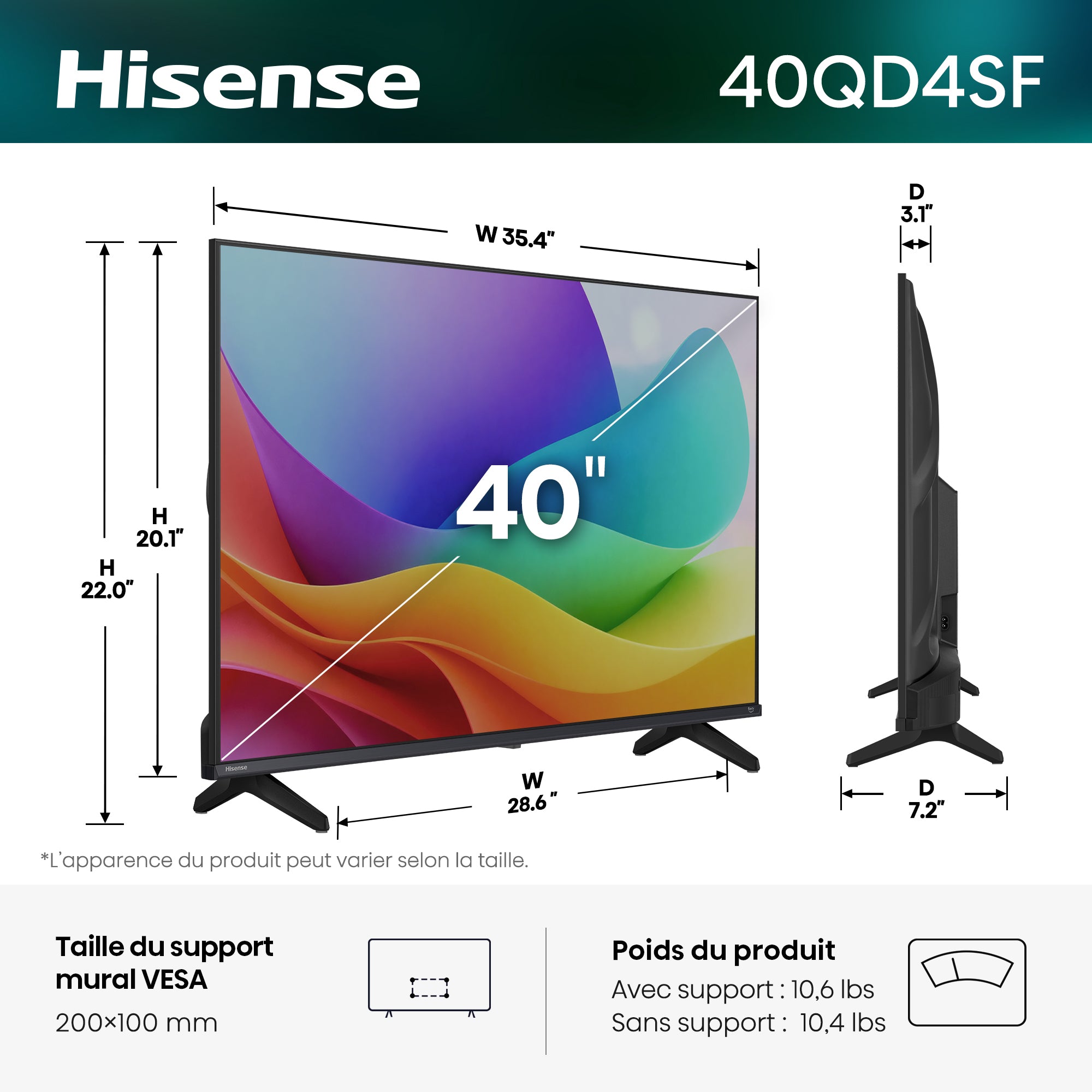 Hisense Téléviseur intelligent 40 po QLED FireTV Pleine HD – 40QD4SF--