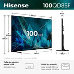 Hisense Téléviseur intelligent 100 po QLED MiniDEL FireTV 144Hz IA 4K – 100QD8SF--
