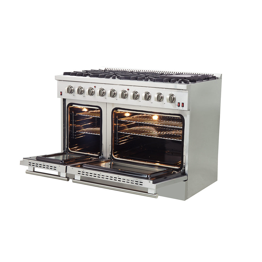 Forno Galiano 48" Stainless Steel Freestanding Double Oven Gas Range (6.58 Cu. Ft.) - FFSGS6244-48