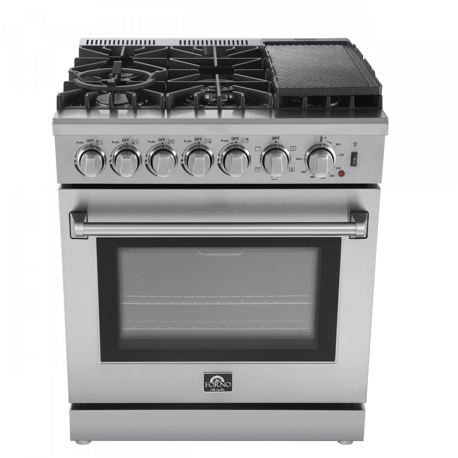 Forno Lazio Stainless Steel Dual Fuel Range with True Convection and Air Fry (4.32 Cu. Ft.) - FFSGS6196-30
