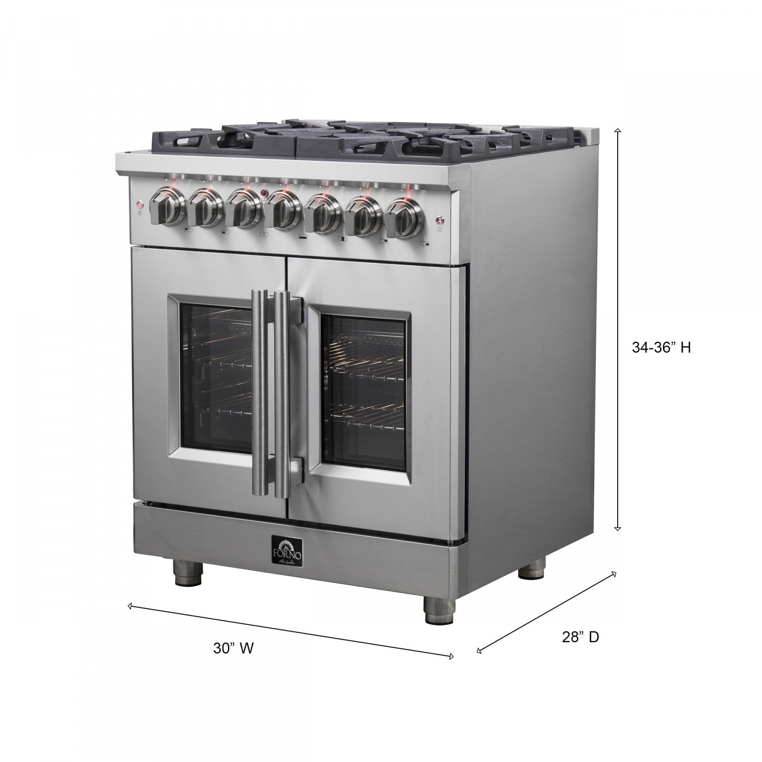 Forno Massimo 30" Stainless Steel French Door Dual Fuel Range with True Convection (4.32 Cu. Ft.) - FFSGS6325-30