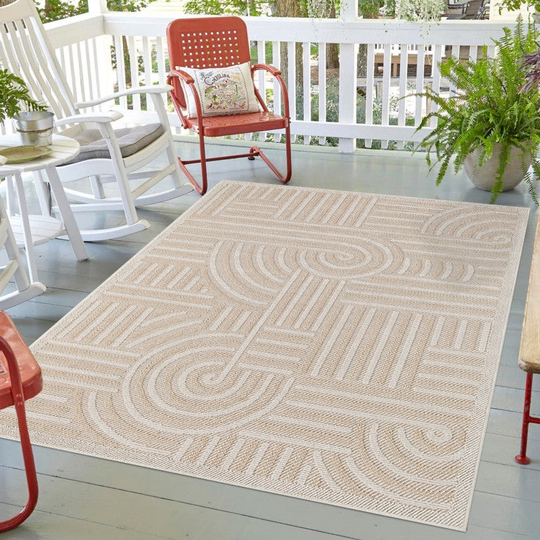 Assia Curves Outdoor Rug - 9' x 12' - Beige