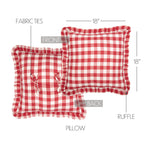 Selena III Ruffled Fabric Pillow - Red Check - 18x18