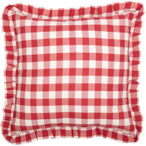 Selena III Ruffled Fabric Pillow - Red Check - 18x18