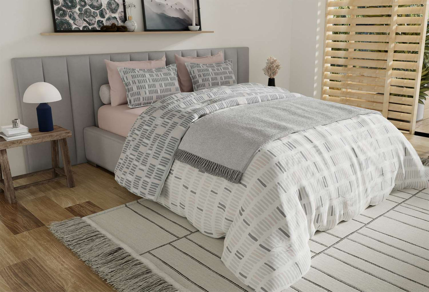 Scandi Home 7-Piece King Set Bed in a Bag - White and Grey