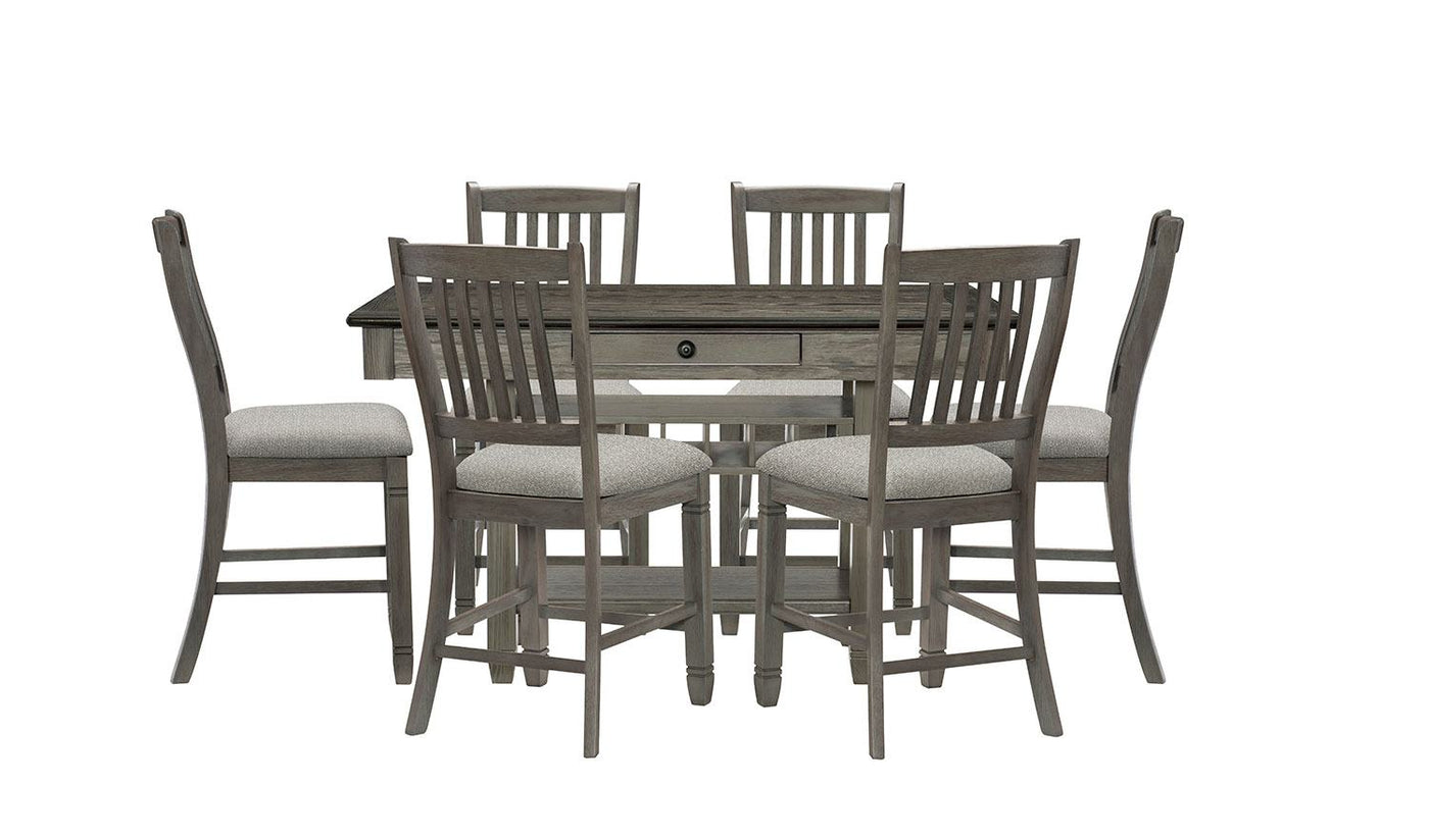 Harold 7-Piece Counter Height Dining Set - Grey, Antique