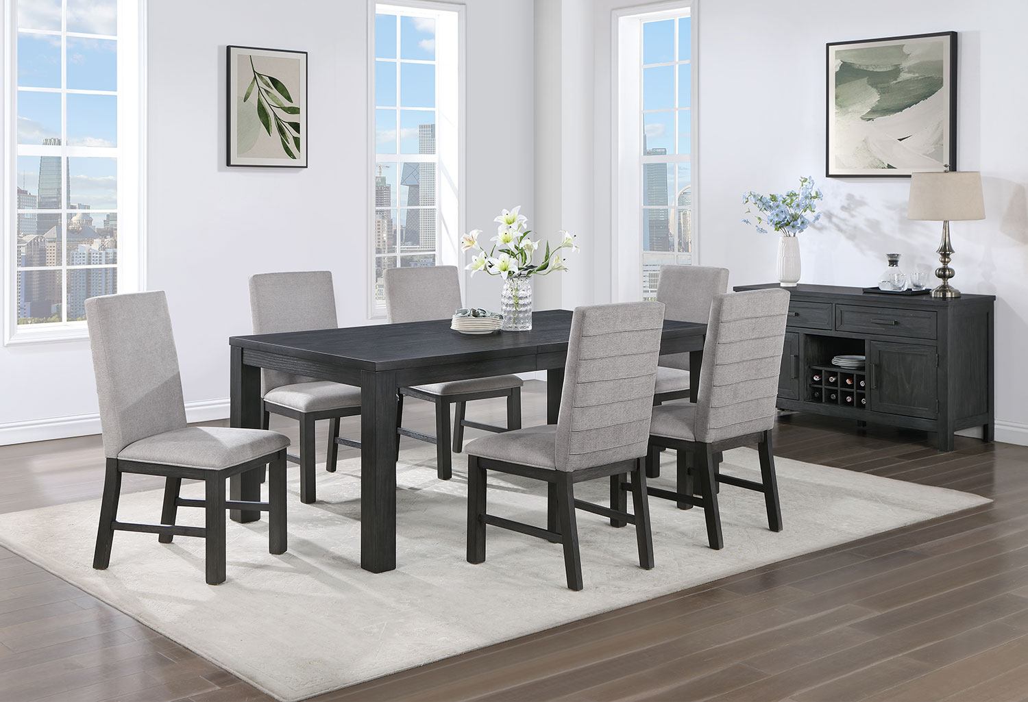 Nola 7-Piece Extendable Dining Set - Dark Grey