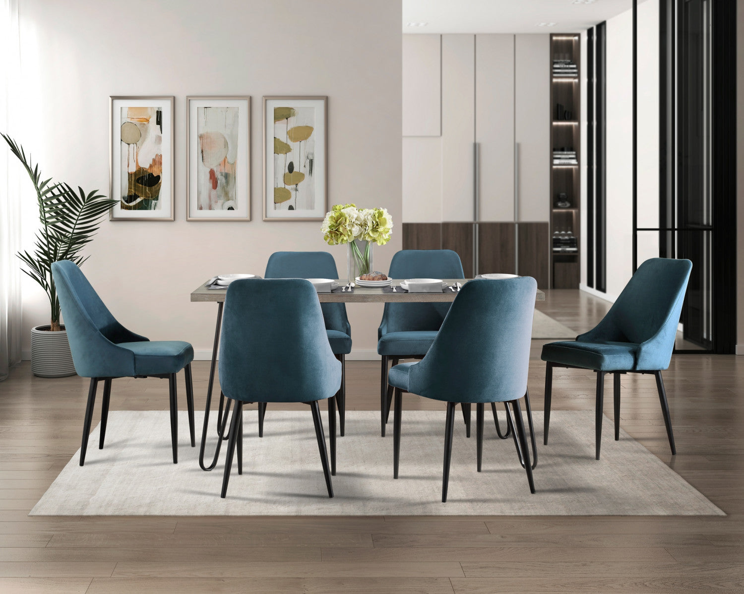 Eugenie Velvet Dining Chair - Blue - Set of Two