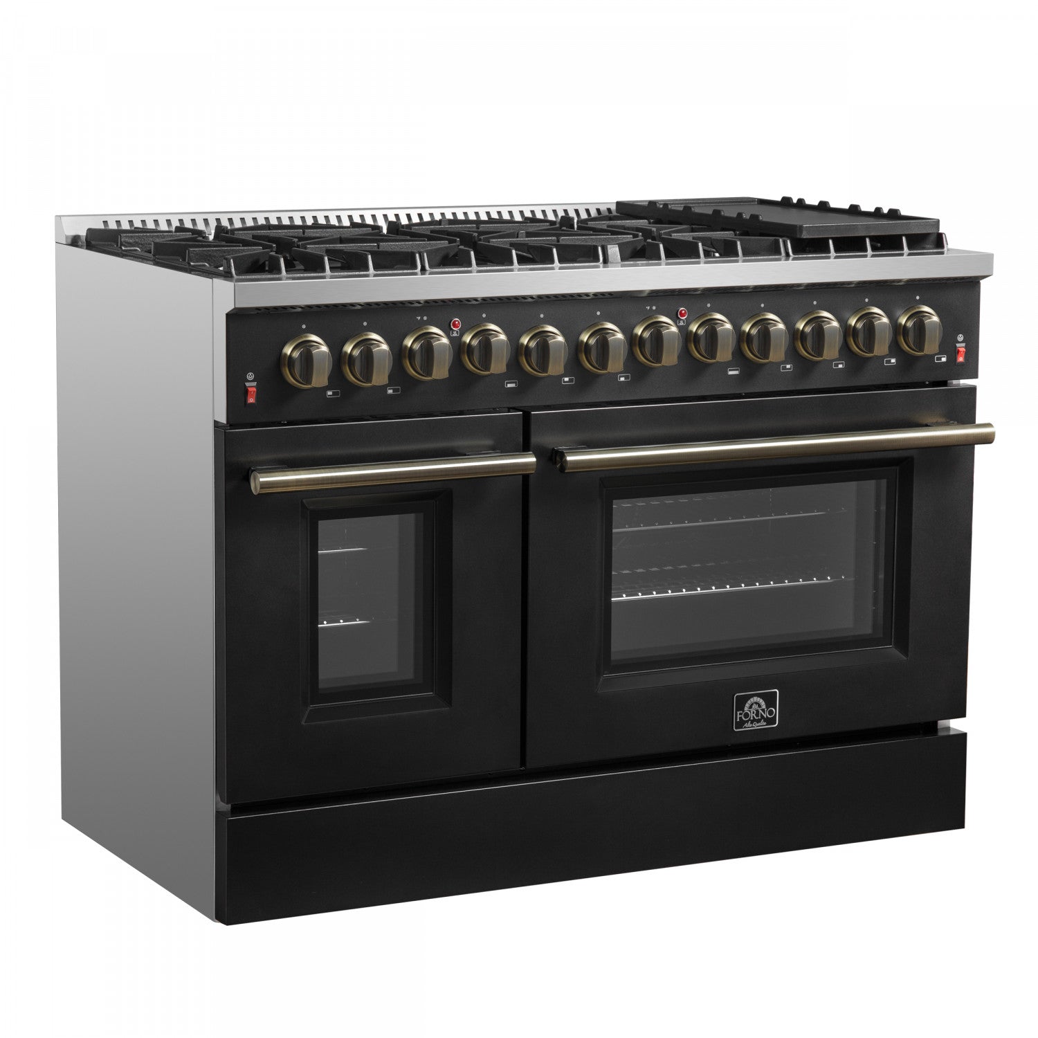 Forno Galiano 48" Black Freestanding Dual Fuel Double Oven Range with True Convection (6.58 Cu. Ft.) - FFSGS6156-48BLK