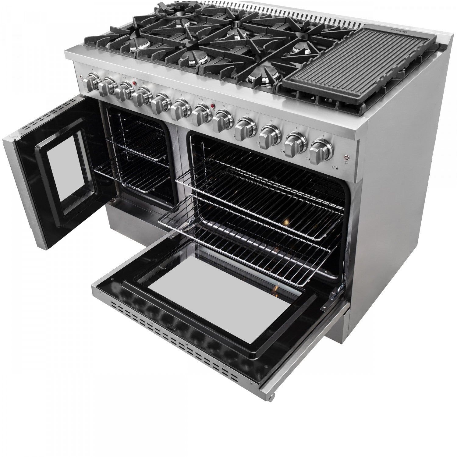 Forno Galiano 48" Stainless Steel Freestanding Dual Fuel Double Oven Range with True Convection (6.58 Cu. Ft.) - FFSGS6356-48
