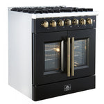 Forno Galiano 30" Black French Door Dual Fuel Range with True Convection (4.32 Cu. Ft.) - FFSGS6356-30BLK