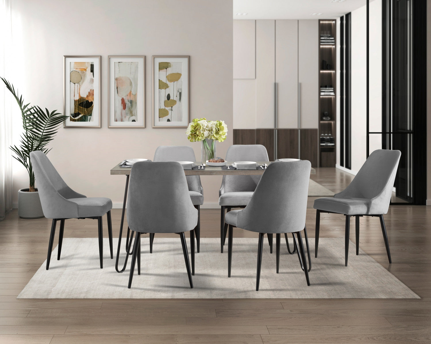 Eugenie Velvet Dining Chair - Grey - Set of Two