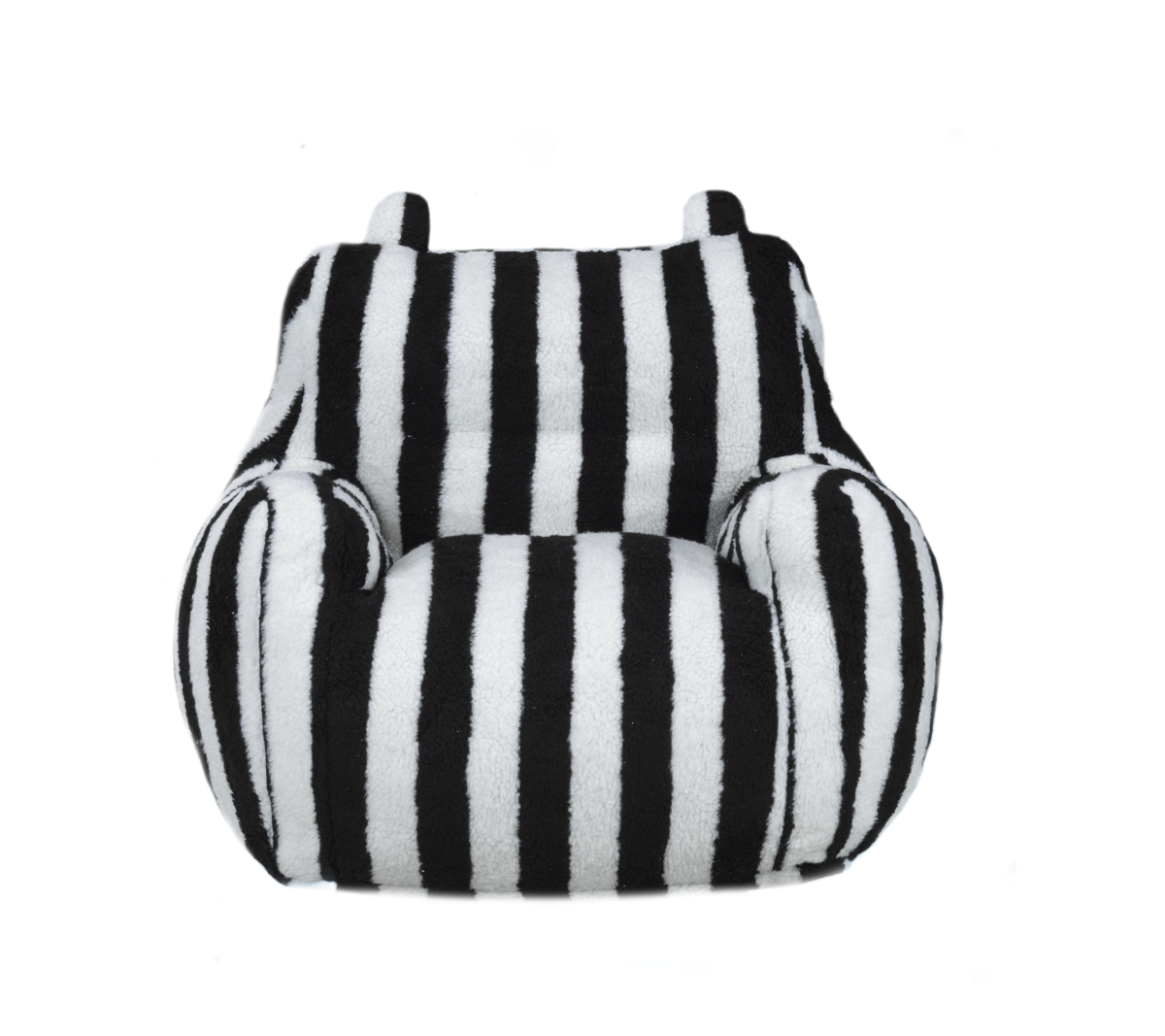 Parker kids black and white striped plush foam chair straight-on front view