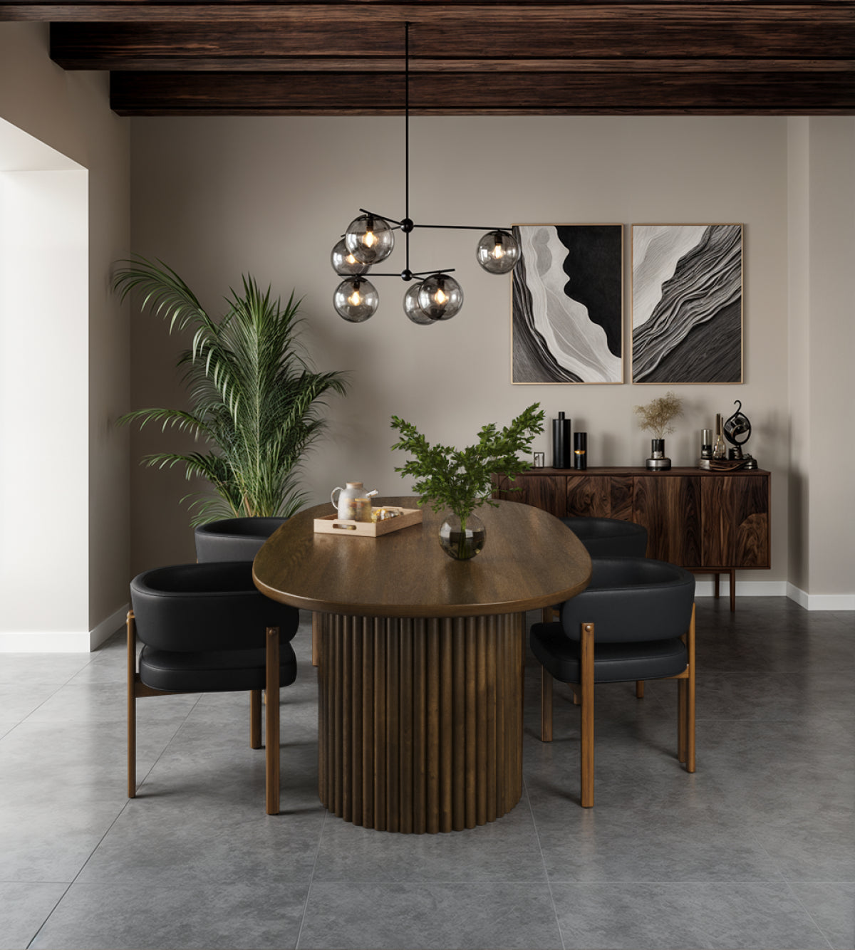 Rhett Dining Chair - Black/Walnut - Set of Two