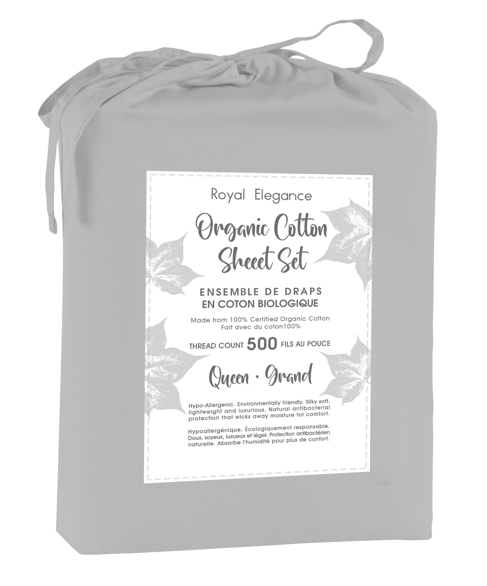 Cotton House 100% Organic Cotton King Sheet Set - 500 Thread Count Silver