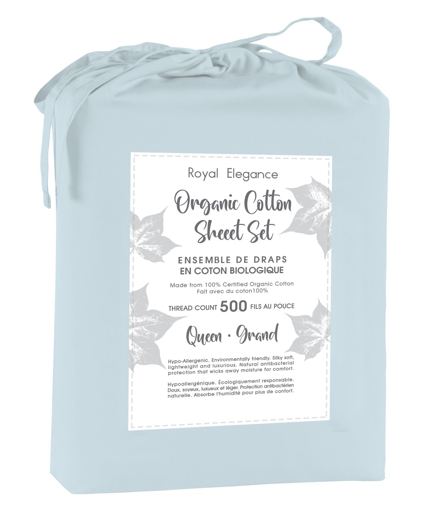 Cotton House 100% Organic Cotton King Sheet Set - 500 Thread Count Light Blue