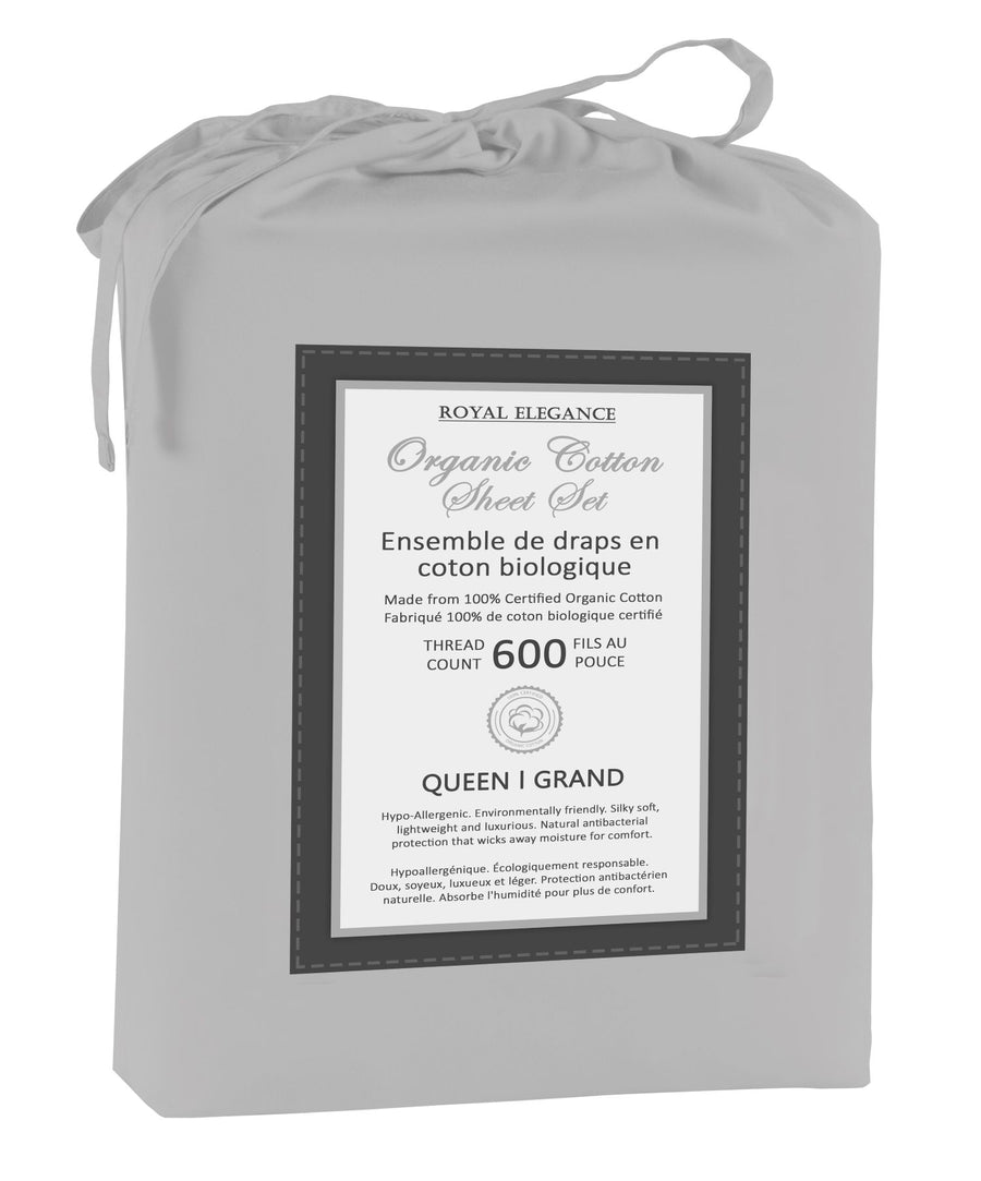 Cotton House 100% Organic Cotton King Sheet Set - 600 Thread Count Silver