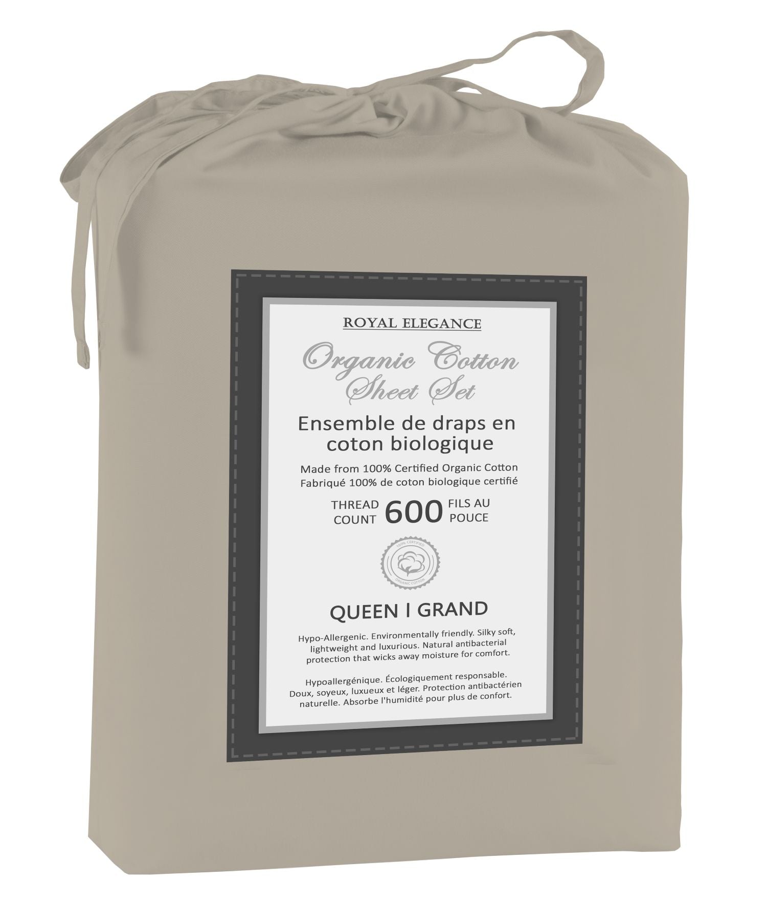 Cotton House 100% Organic Cotton Queen Sheet Set - 600 Thread Count Beige