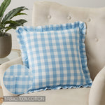 Selena III Ruffled Fabric Pillow - Blue Check - 18x18