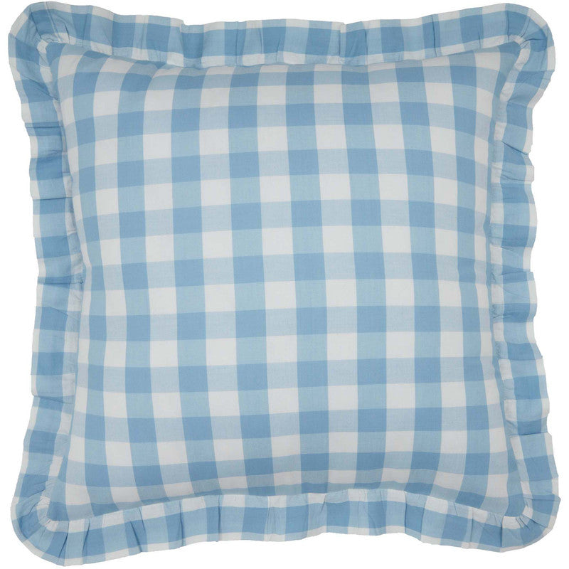 Selena III Ruffled Fabric Pillow - Blue Check - 18x18