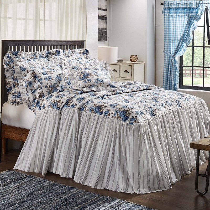 Selena II Ruffled Queen Coverlet - Blue Floral