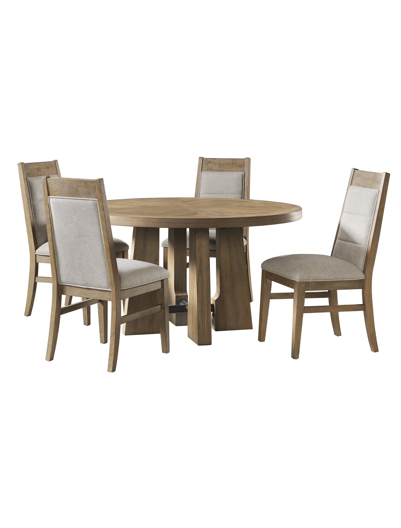 Landmark 5-Piece Round Dining Set with Upholstered Dining Chairs - Brown, Beige