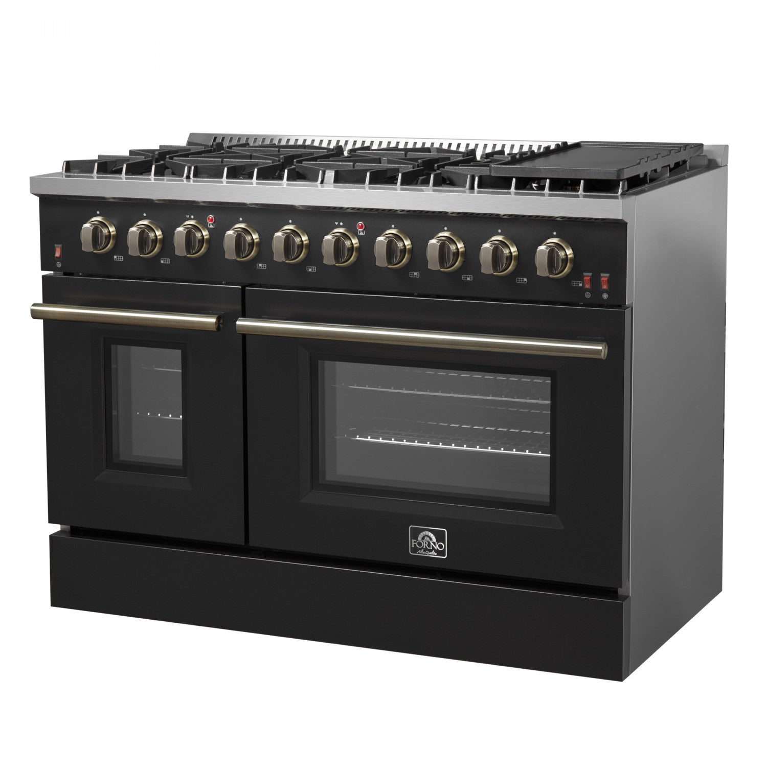 Forno Galiano 48" Black Freestanding Double Oven Gas Range (6.58 Cu. Ft.) - FFSGS6244-48BLK