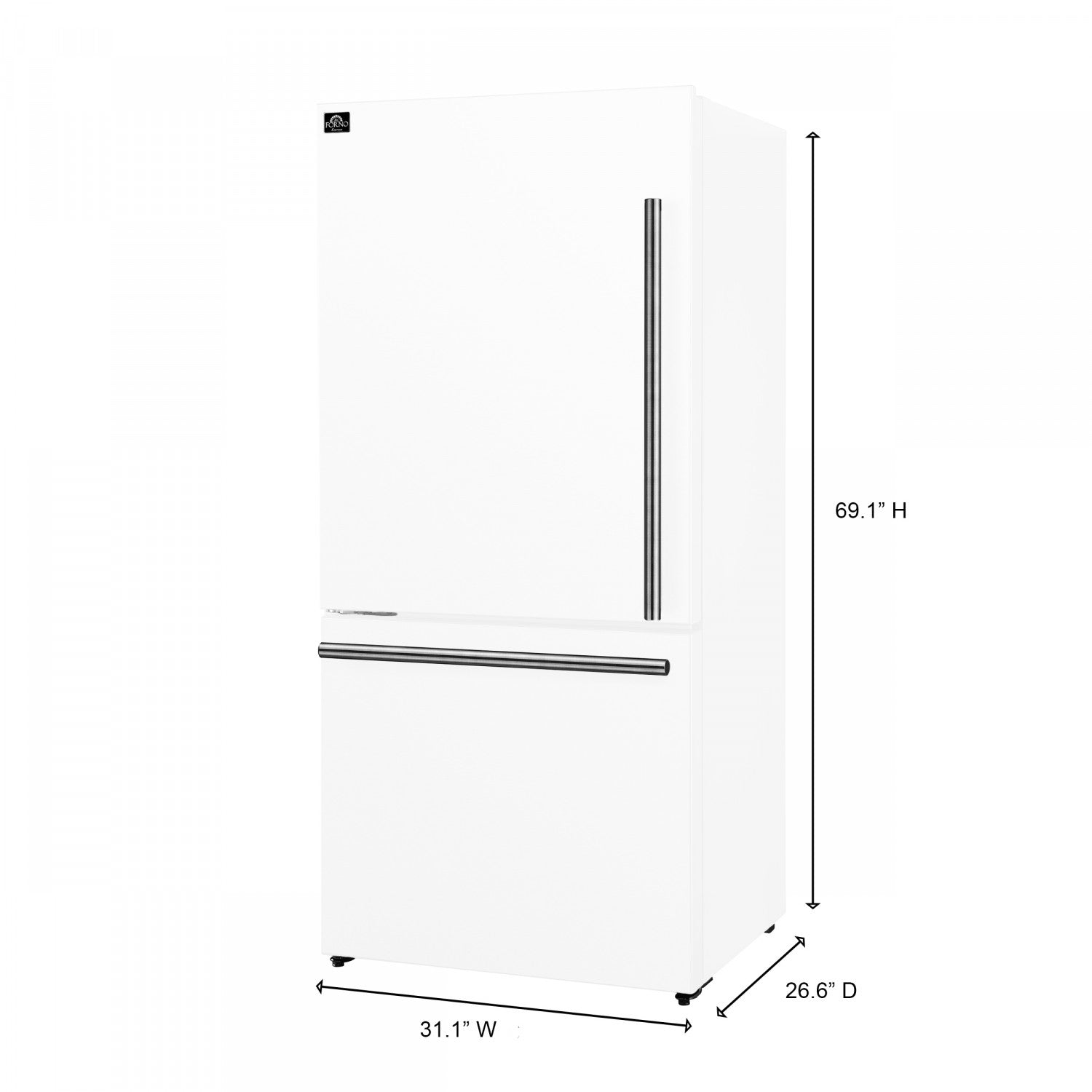 Forno Milano 31" 17.2 Cu.Ft. White Bottom Freezer Refrigerator with Right Swing Door - FFFFD1786-31WHT