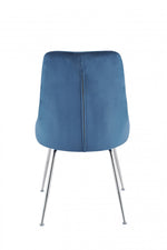 Peacock Velvet Dining Chair - Blue/Chrome - Set of Two