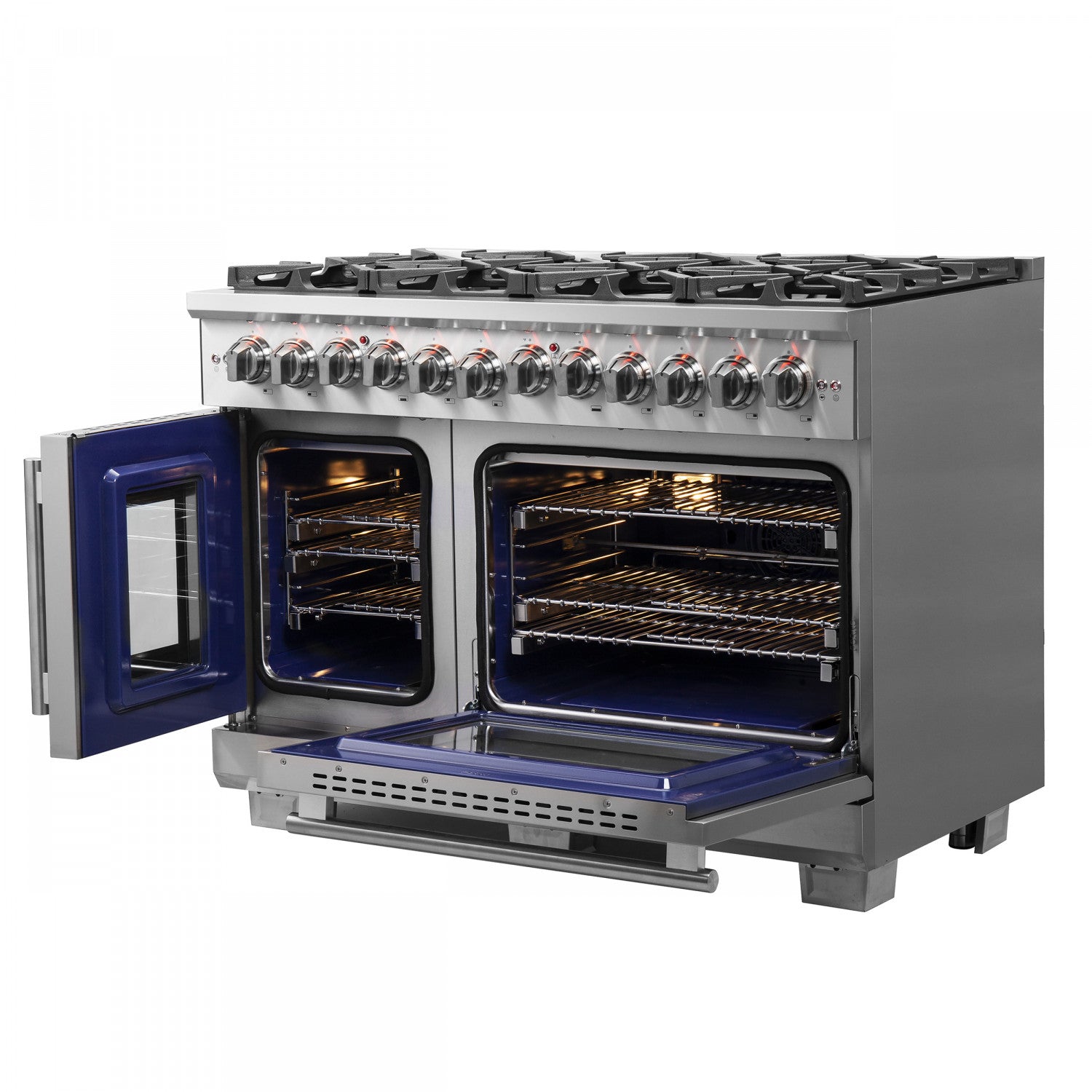 Forno Capriasca 48" Stainless Steel Freestanding Dual Fuel Double Oven Range with True Convection (6.58 Cu. Ft.) - FFSGS6387-48