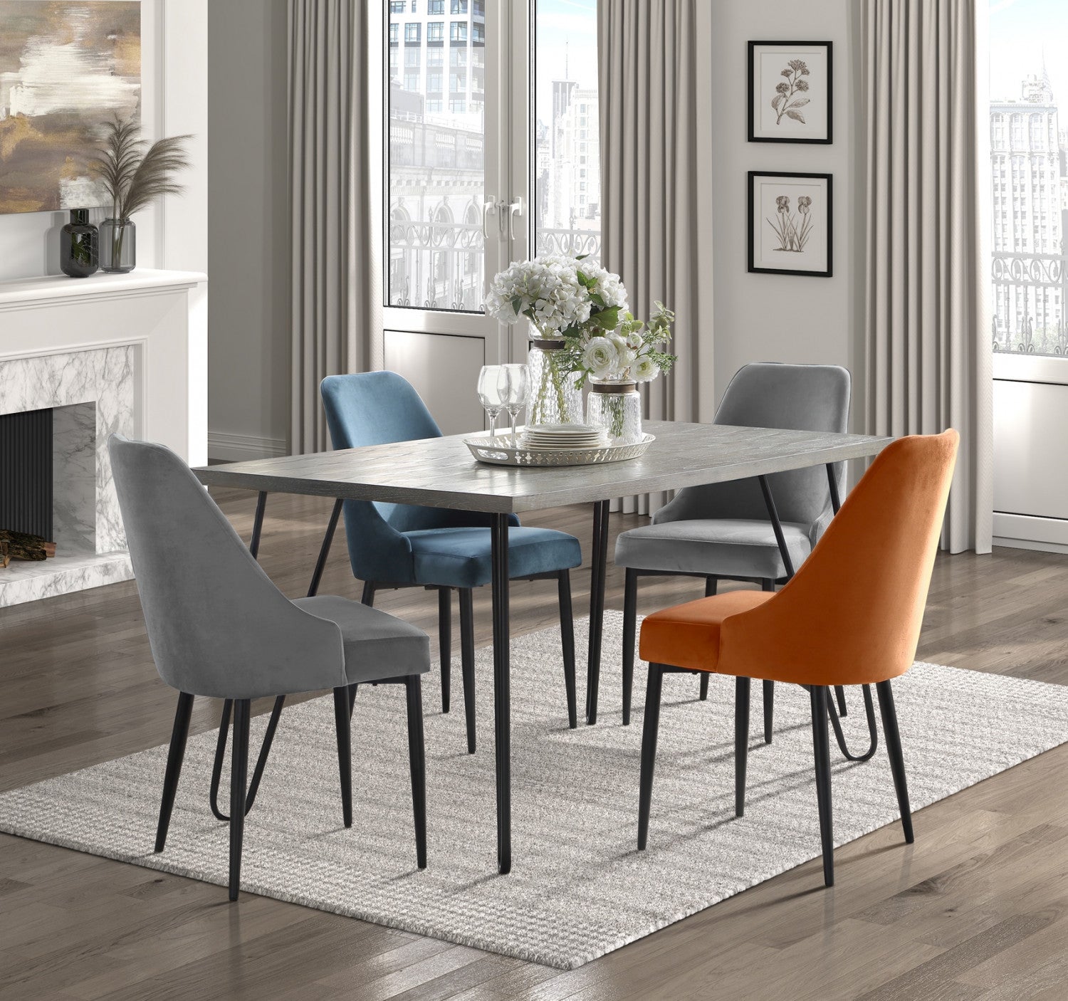 Eugenie Velvet Dining Chair - Grey - Set of Two
