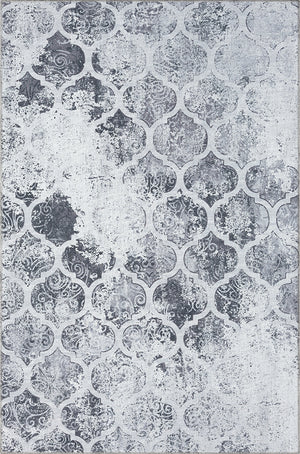 Jaipur Tapis (5 pi X 8 pi) lavable – gris et blanc