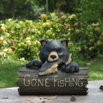 Bear Gone Fishing Statue - Black/ Brown