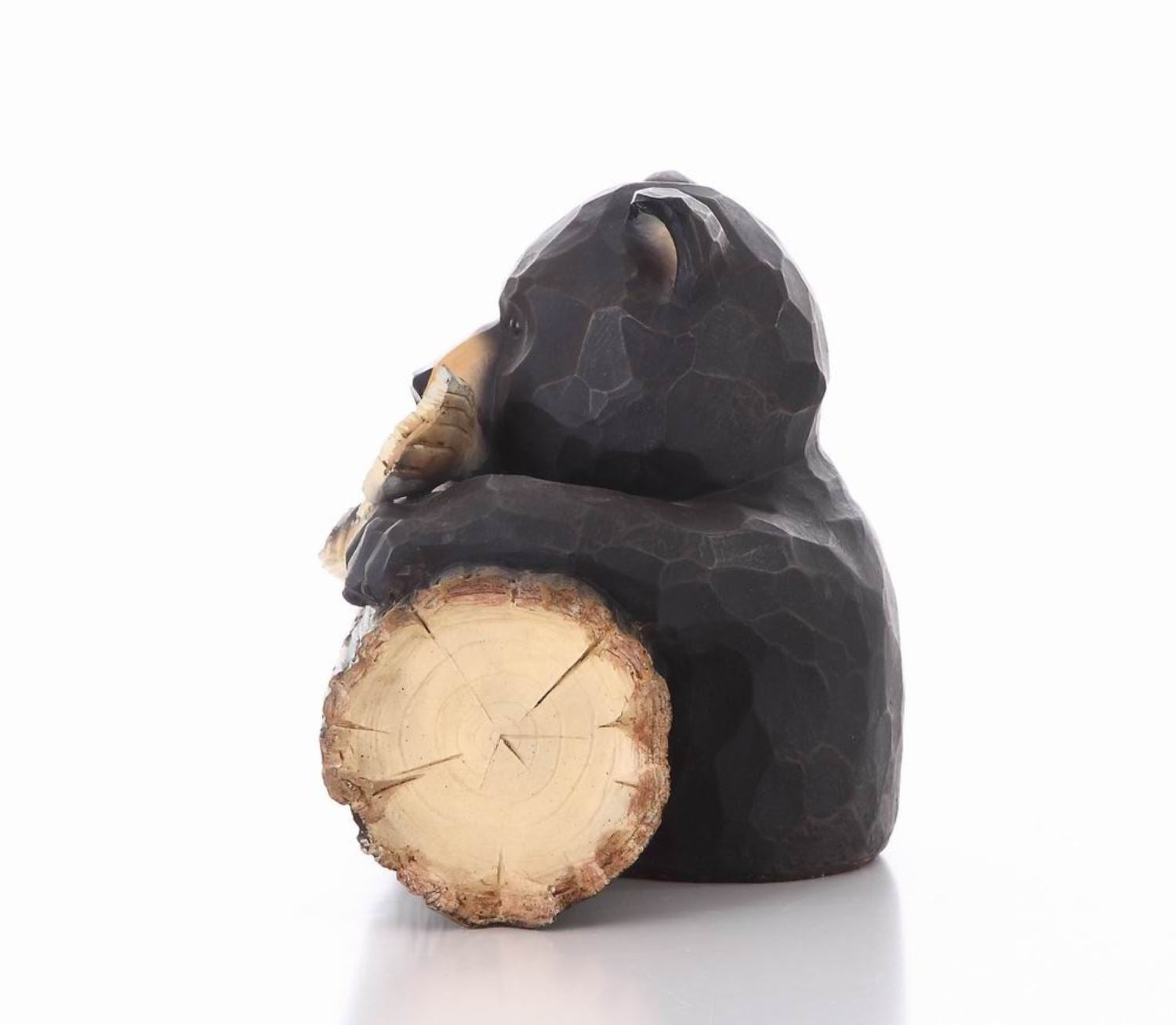 Bear Gone Fishing Statue - Black/ Brown