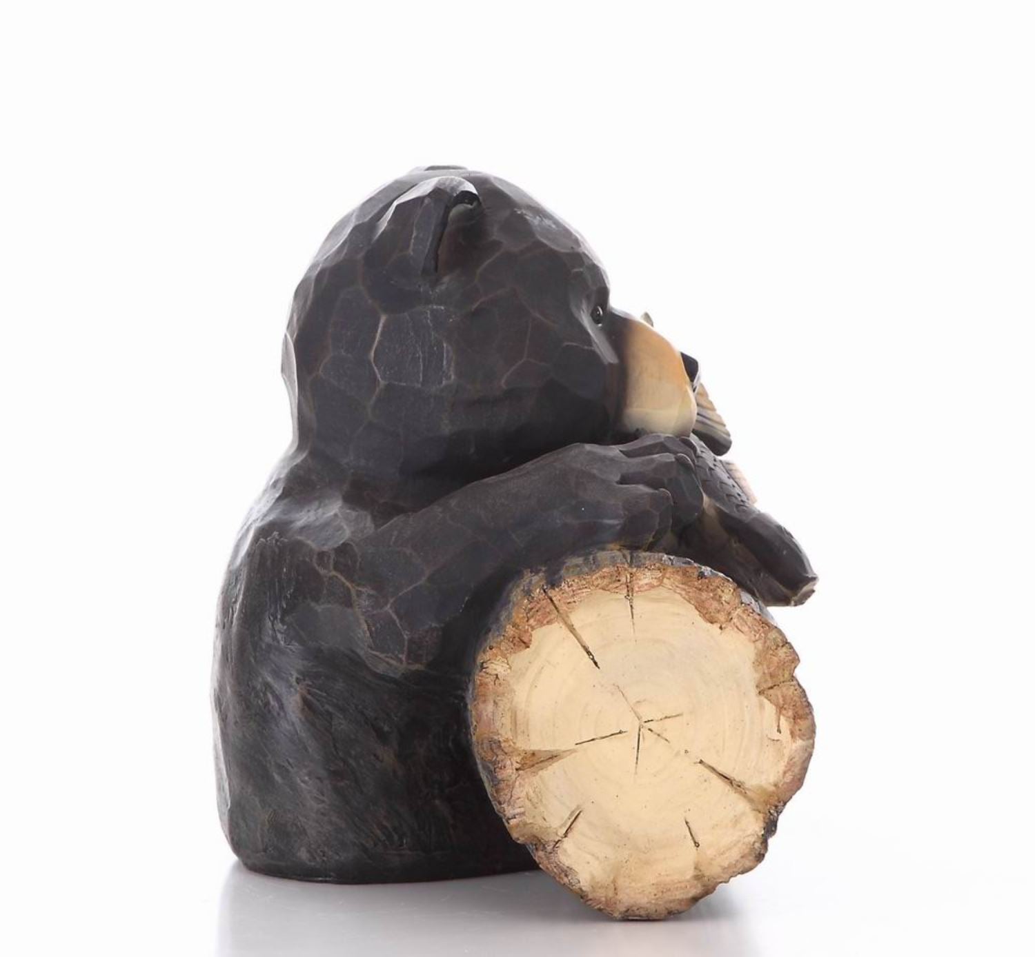 Bear Gone Fishing Statue - Black/ Brown