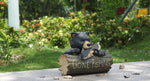 Bear Gone Fishing Statue - Black/ Brown