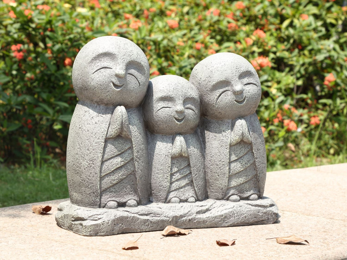 Lucky Jizo Family Indoor/Outdoor Statue - Grey