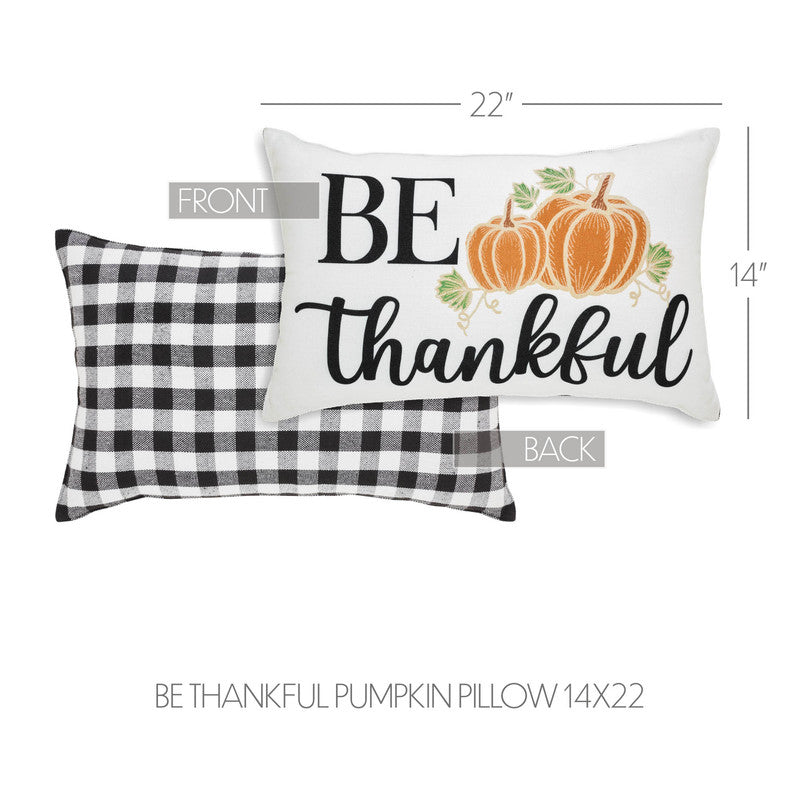 Selena I Be Thankful Pumpkin Pillow - Black Check - 14x22