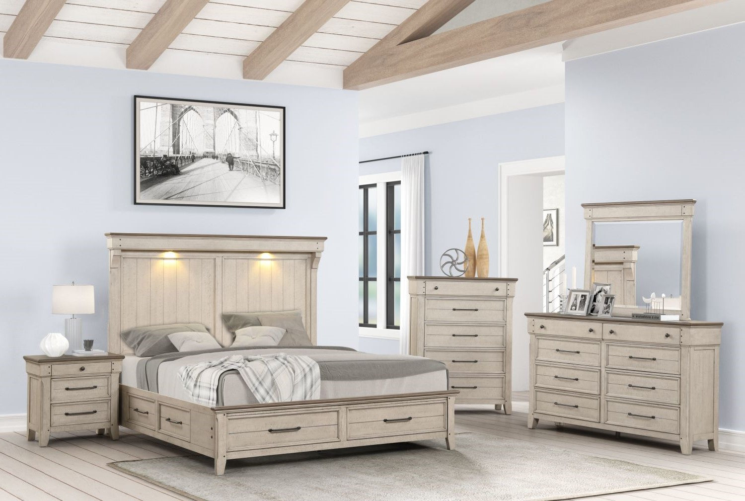 Bungalow 3-Piece King Storage Bed - Brown, Light Grey