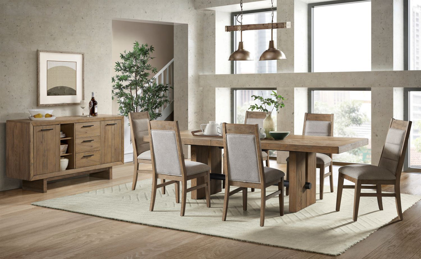Landmark 7-Piece Extendable Dining Set with Upholstered Dining Chairs - Brown, Beige