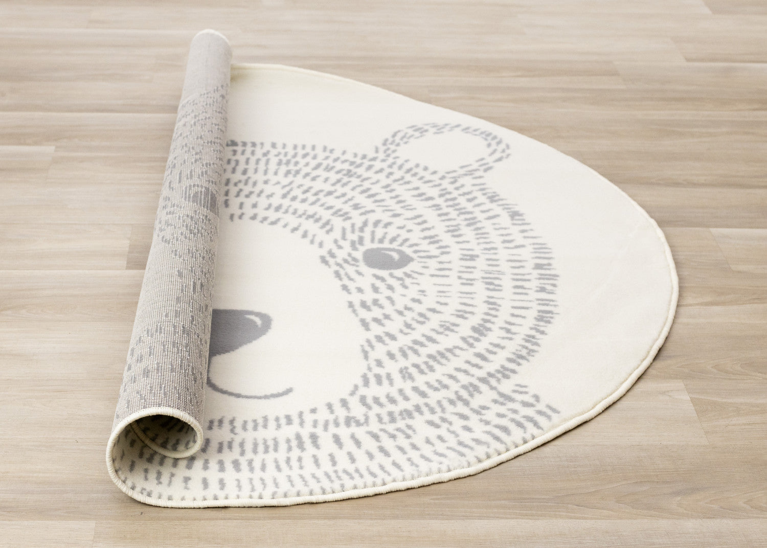 Kids Teddy Bear Area Rug - 5ft Round - Cream/Grey