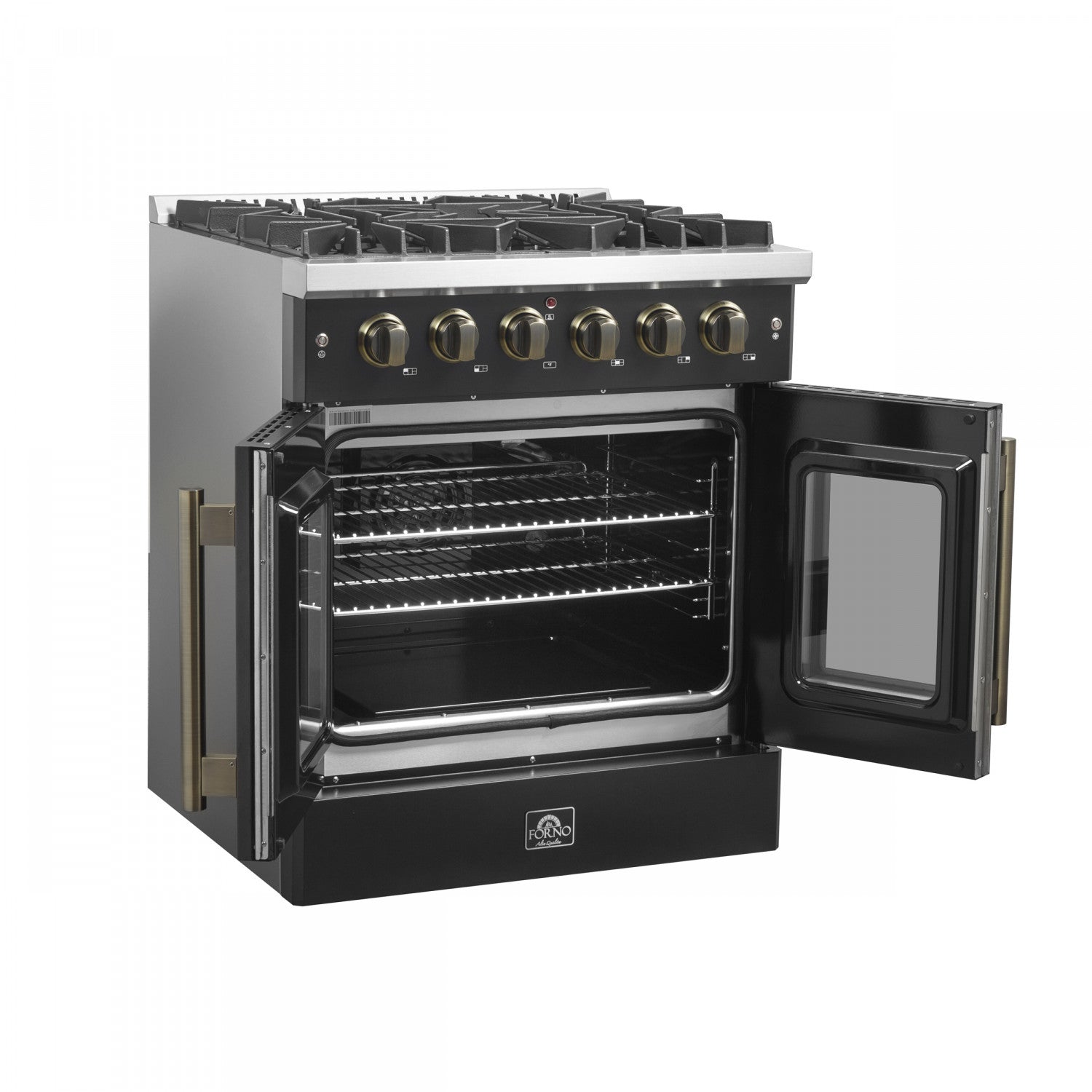 Forno Galiano 30" Black French Door Freestanding Gas Range (4.32 Cu. Ft.) - FFSGS6444-30BLK