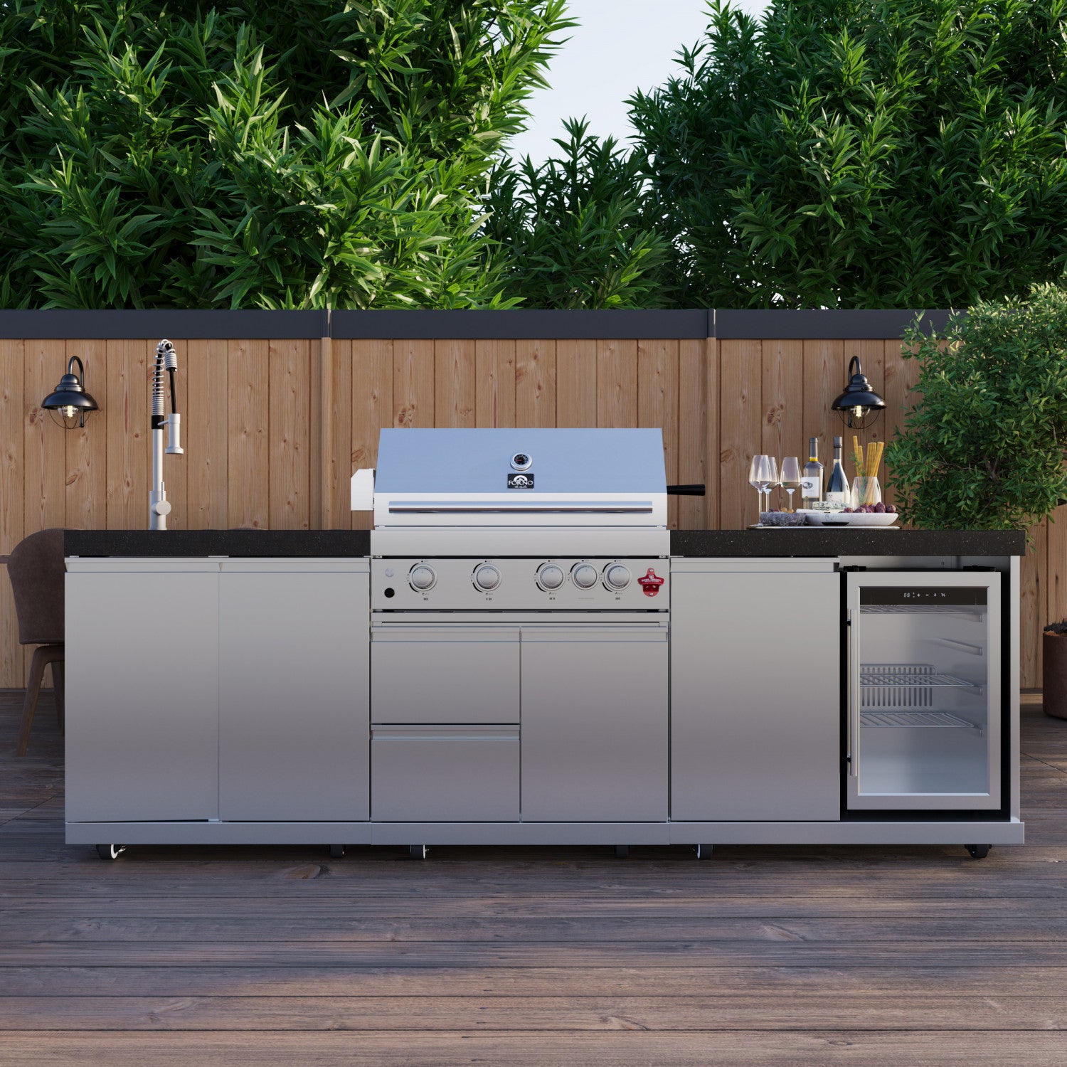 Forno Bulnes Black Countertop Outdoor Kitchen with 30" 60,000 BTU BBQ and Beverage Centre - FODKT2506BLK